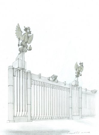Проект ограды для административного здания. / Эскиз ворот ограды для административного здания